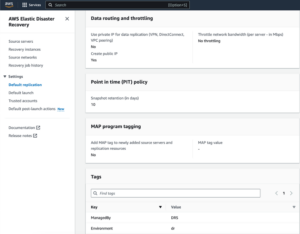 Screen shot of the elastic disaster recovery console